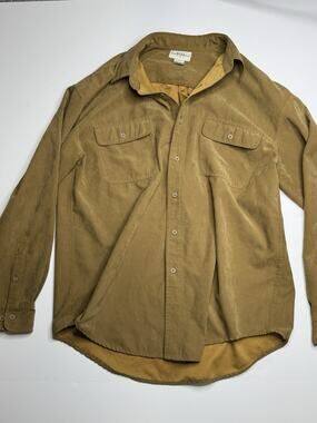 Knightsbridge Mens L Brown Faux Suede Button Up Shirt Long Sleeve 2 Pocket